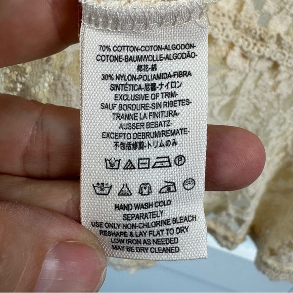 Free People Cream Black Lace Embroidered Peplum Blouse Top Women's Size Medium - Picture 12 of 16